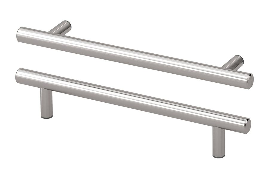 Two brushed stainless bar pulls on standoff posts