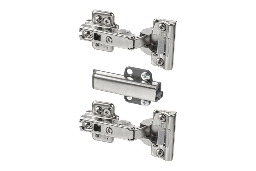 Concealed hinges shown with their clip-on mounting plates